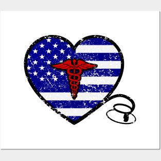 Distressed Heart Stethoscope Flag Posters and Art